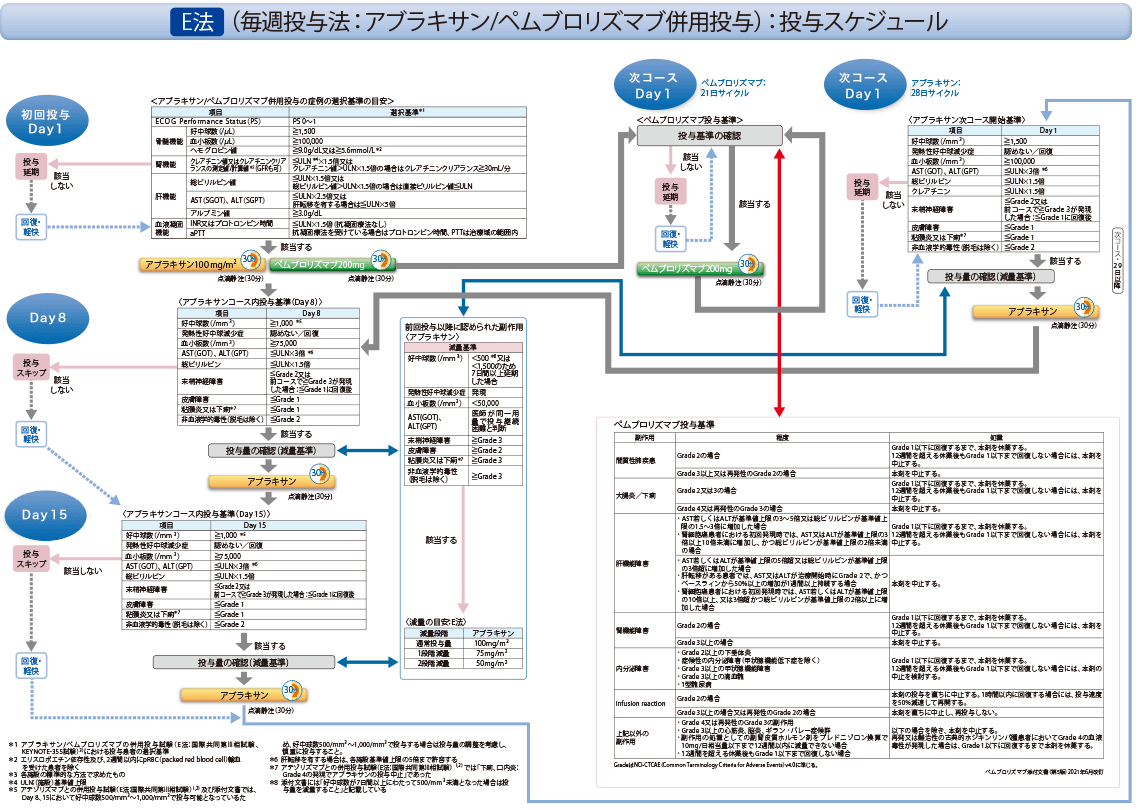 E法（毎週投与法：アブラキサン/ペムブロリズマブ併用投与）：投与スケジュール