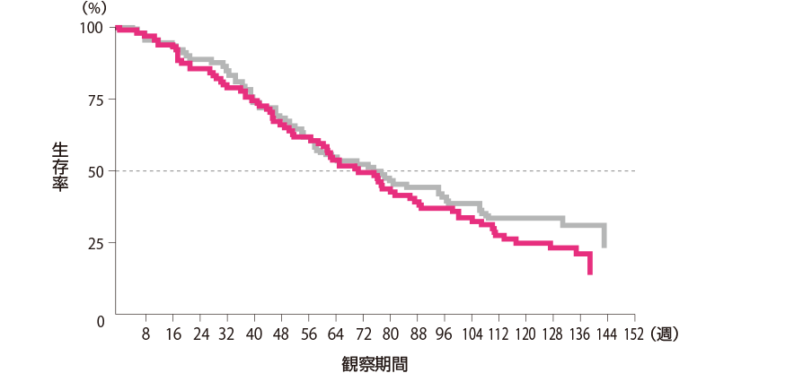 1次治療例を対象とした生存期間（Kaplan-Meier曲線）