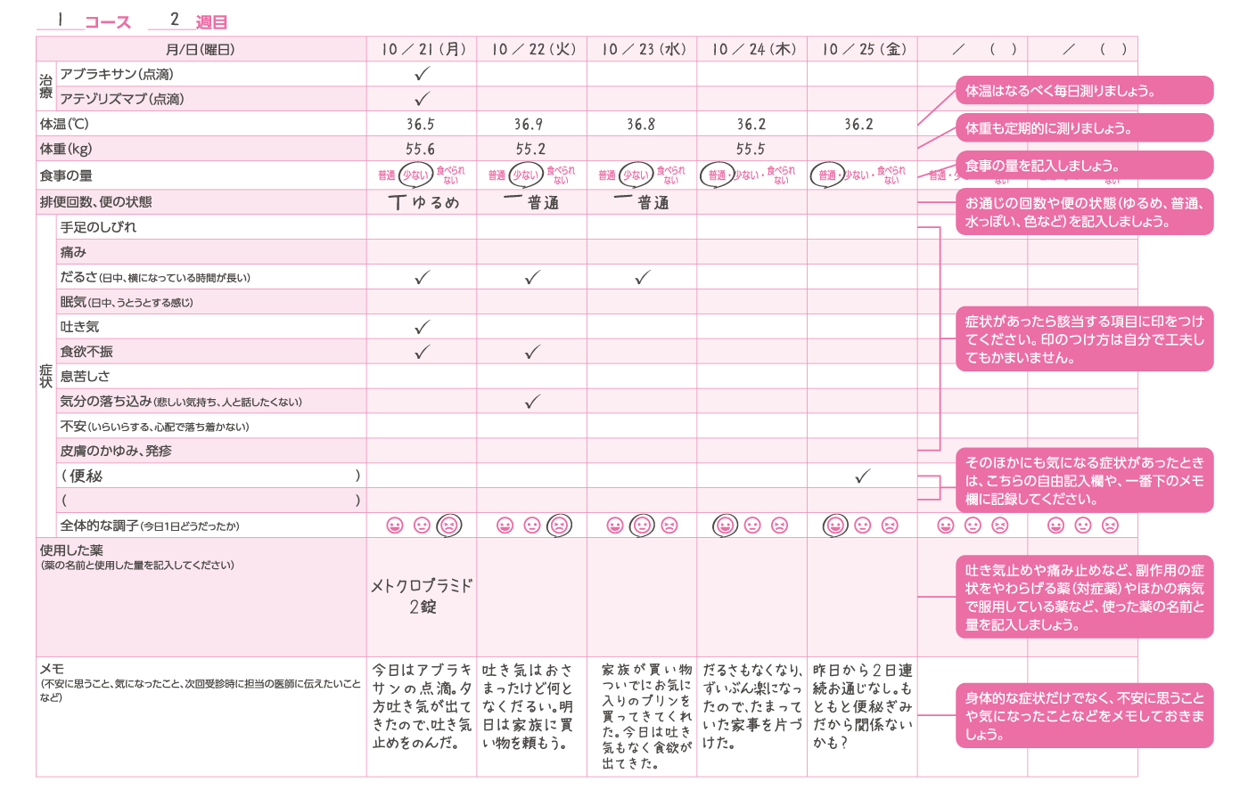 治療日記 記入例