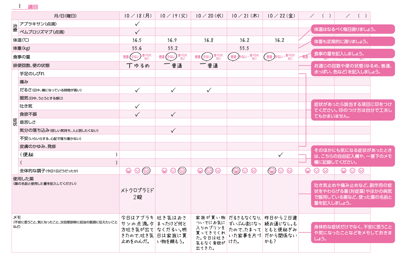 治療日記 記入例