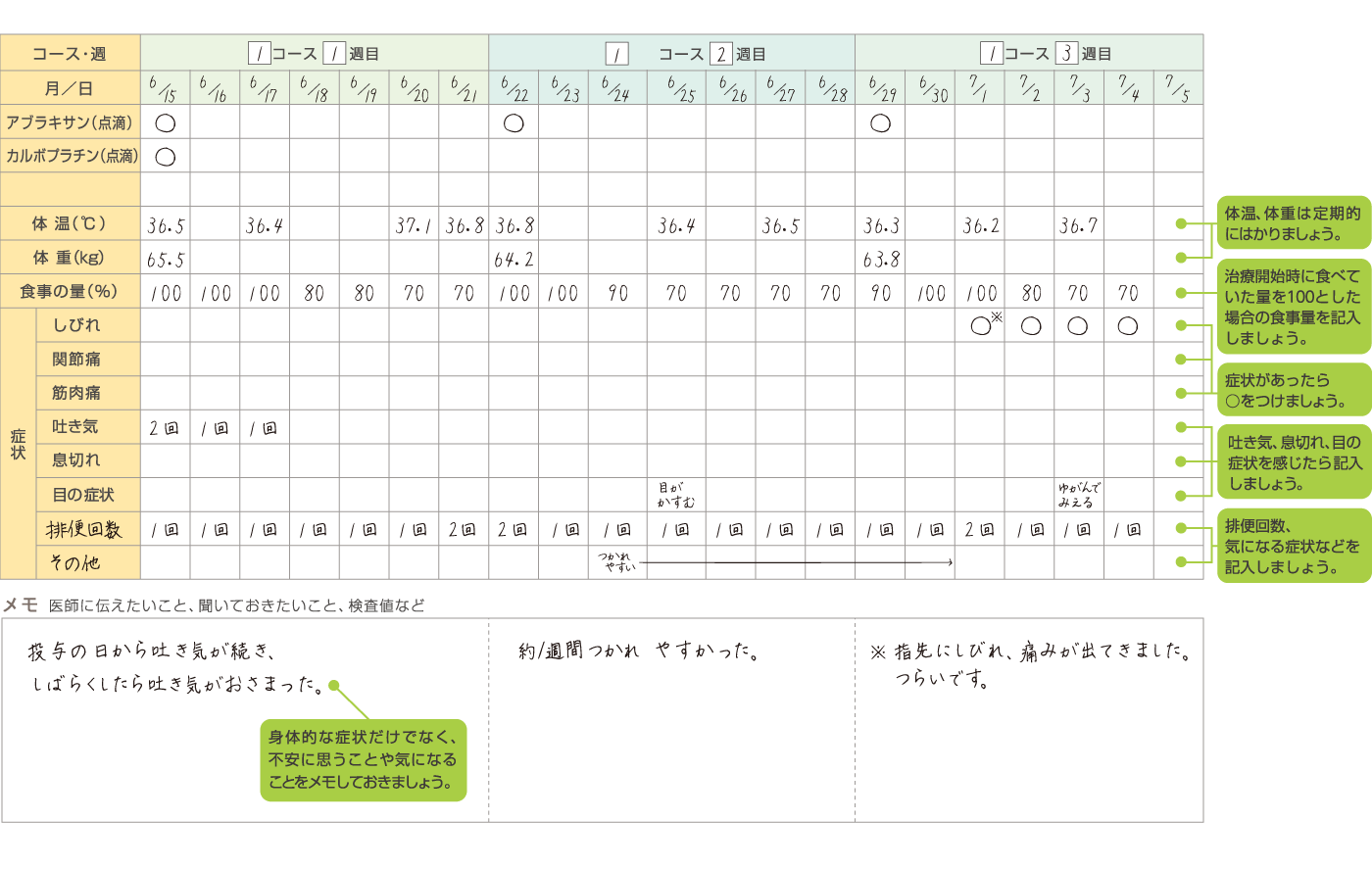 治療日記 記入例