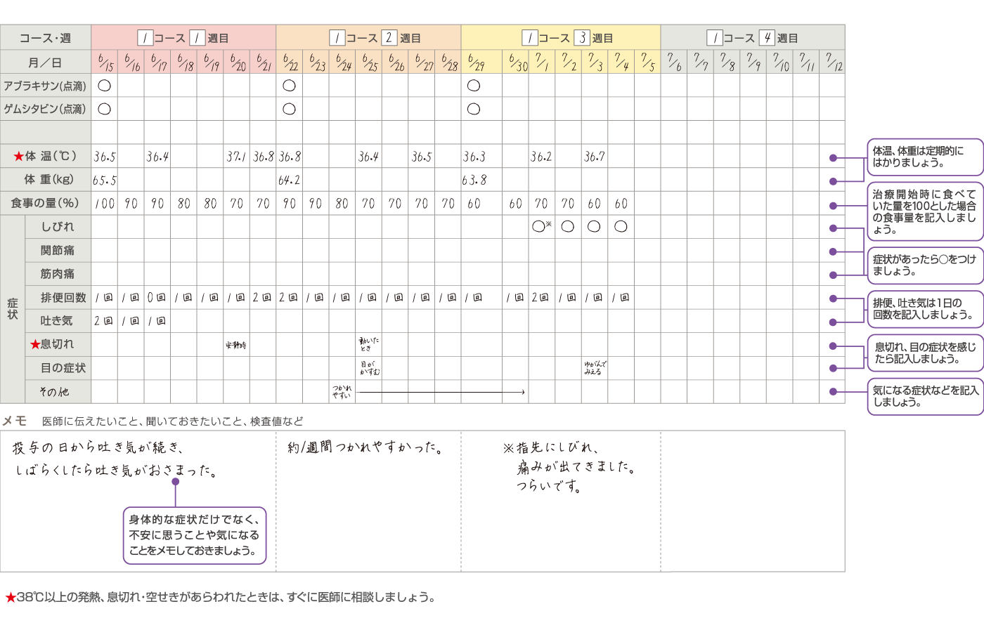 治療日記 記入例