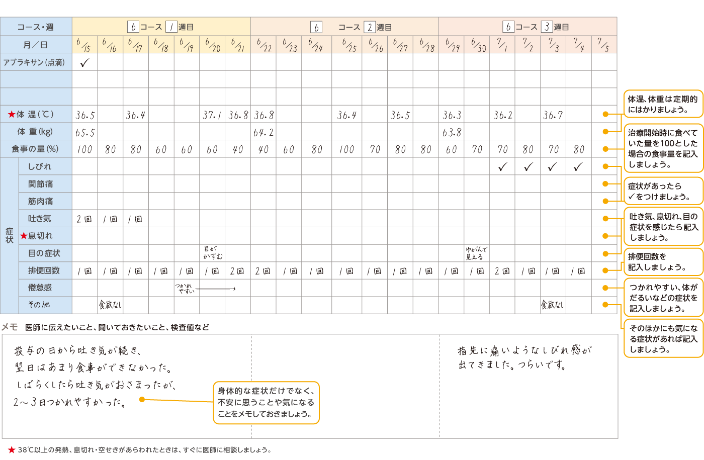 治療日記 記入例