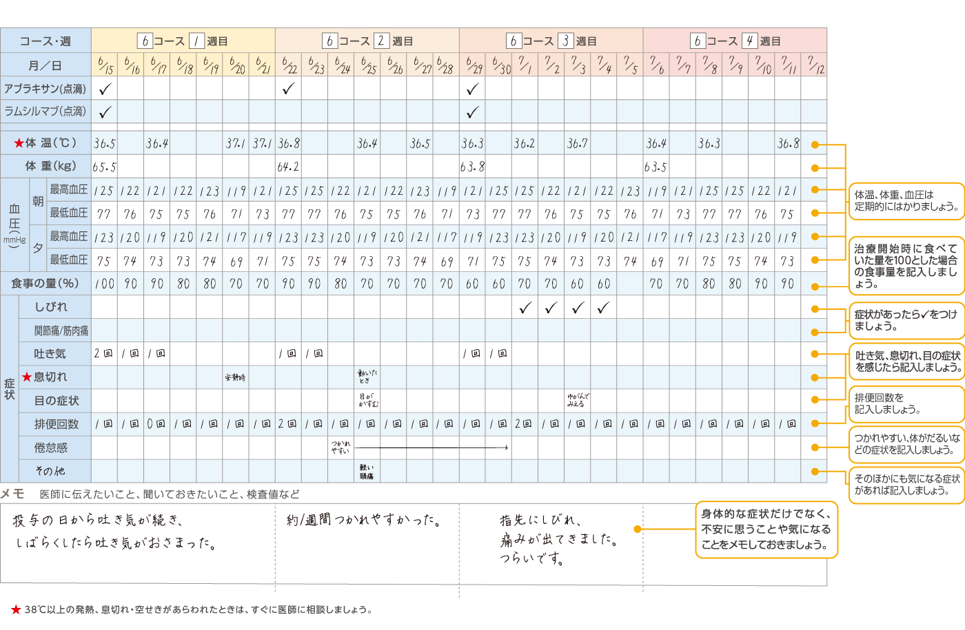 治療日記 記入例