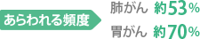 あらわれる頻度 肺がん 約53% 胃がん 約70%