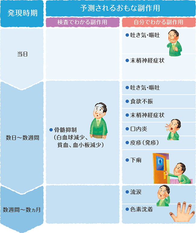 副作用と発現時期についての説明図